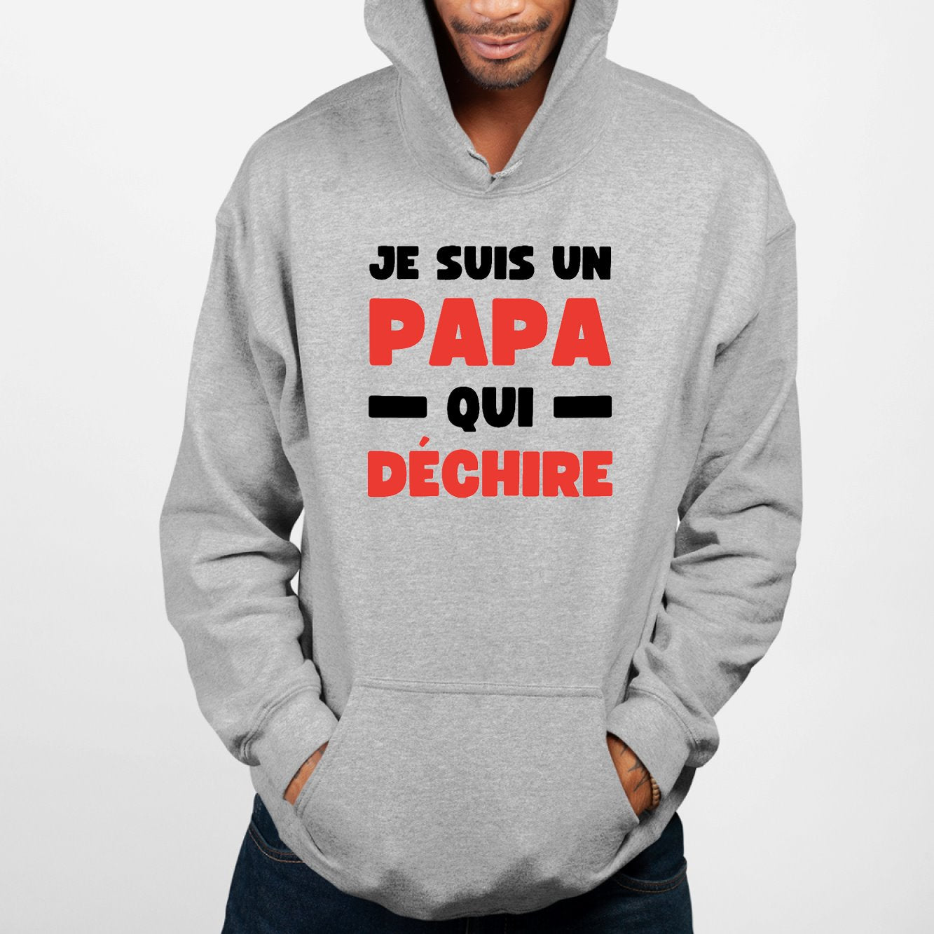 Sweat Capuche Adulte Papa qui déchire Gris