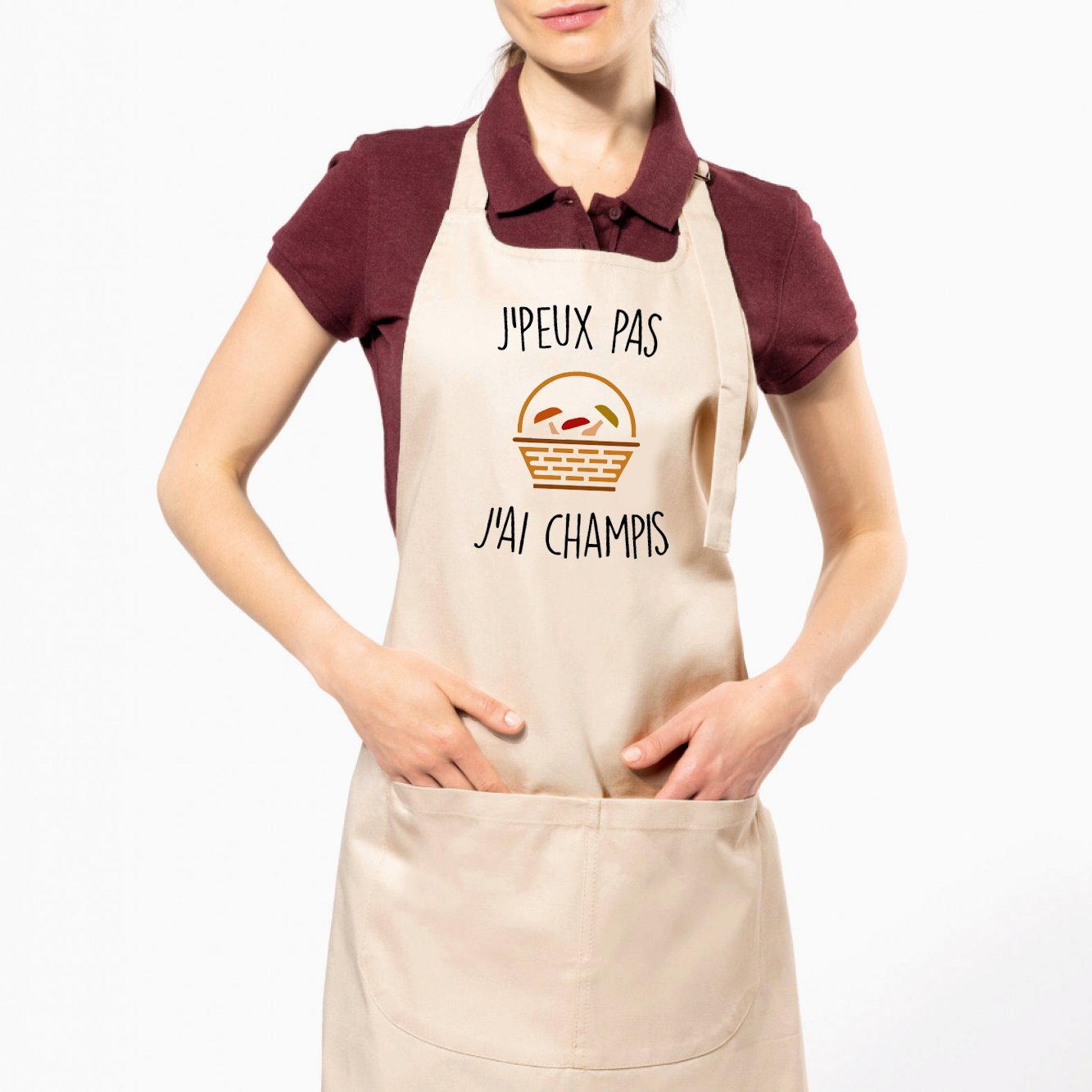 Tablier J'peux pas j'ai champignons Beige