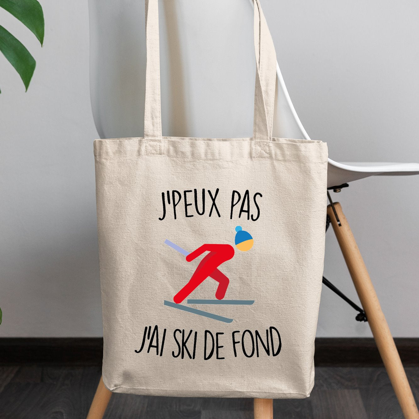 Tote bag J'peux pas j'ai ski de fond Beige