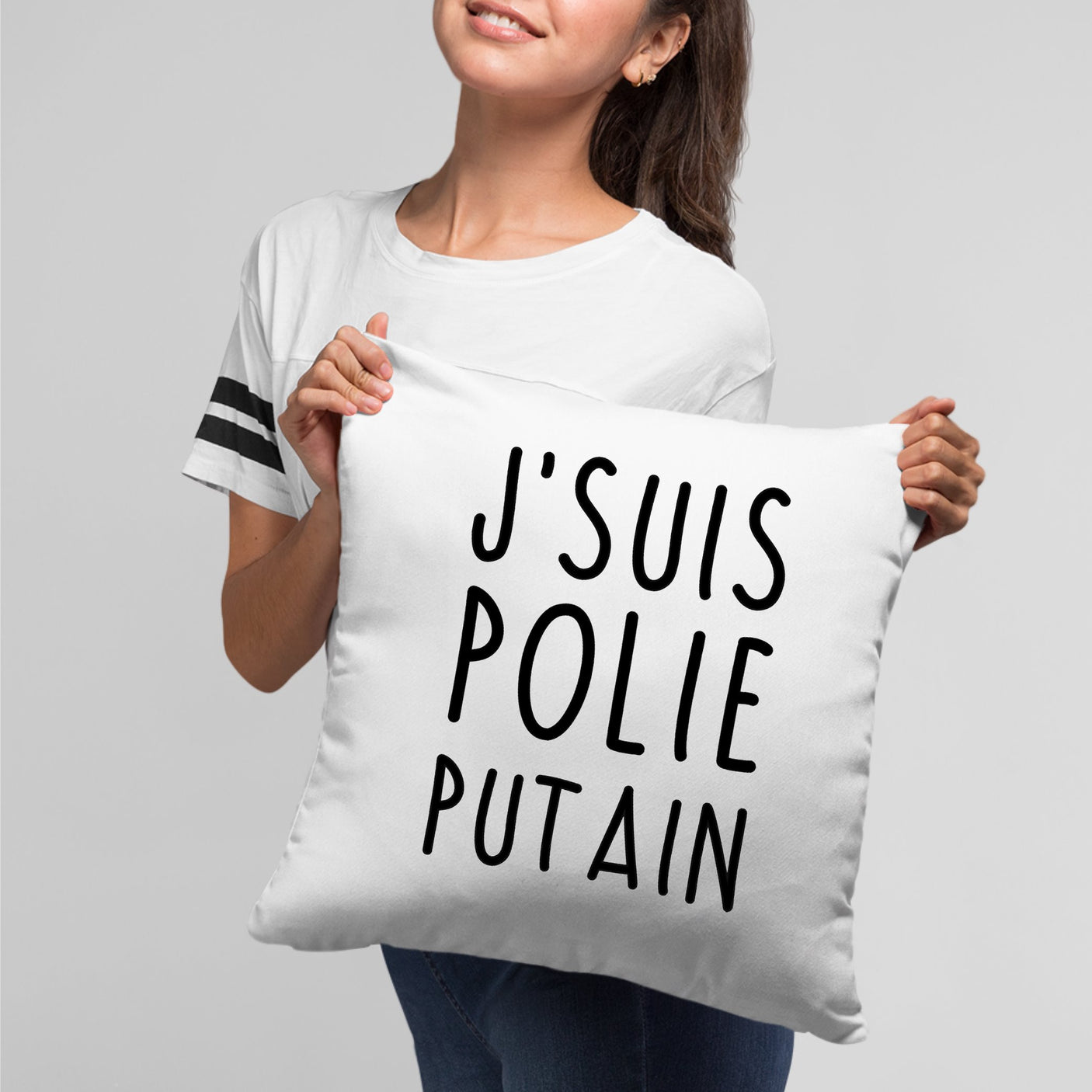 Coussin J'suis polie putain Blanc