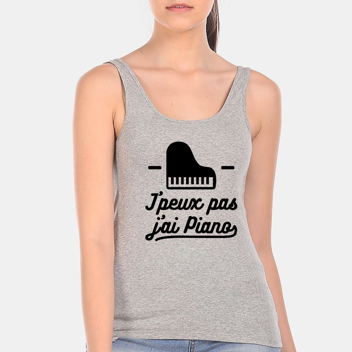 Débardeur Femme J'peux pas j'ai piano Gris