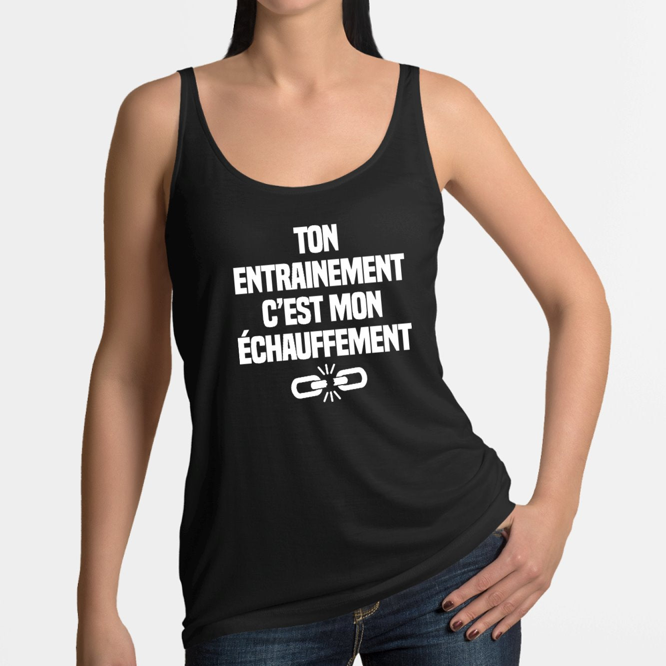 Débardeur Femme Ton entraînement c'est mon échauffement Noir