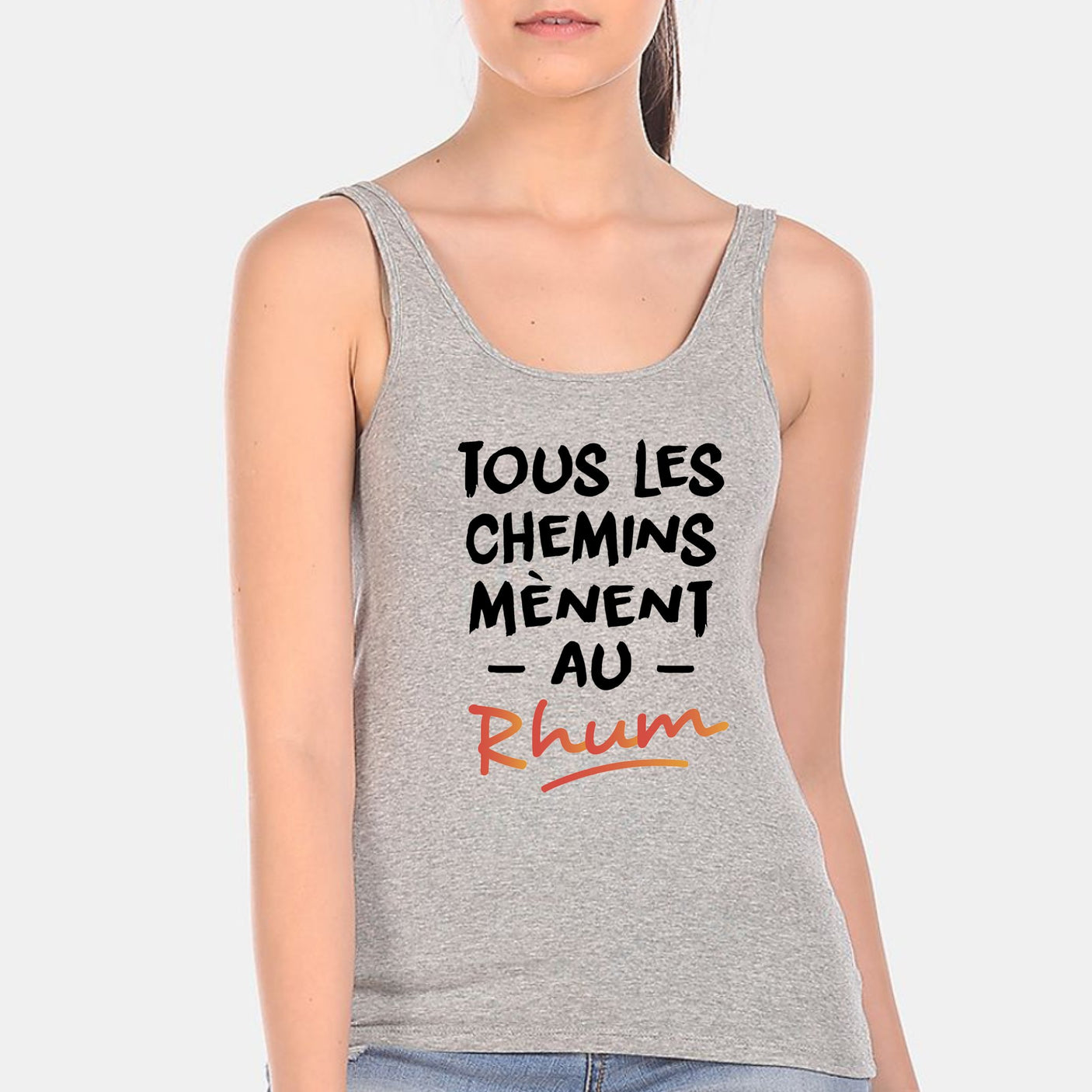 Débardeur Femme Tous les chemins mènent au Rhum Gris