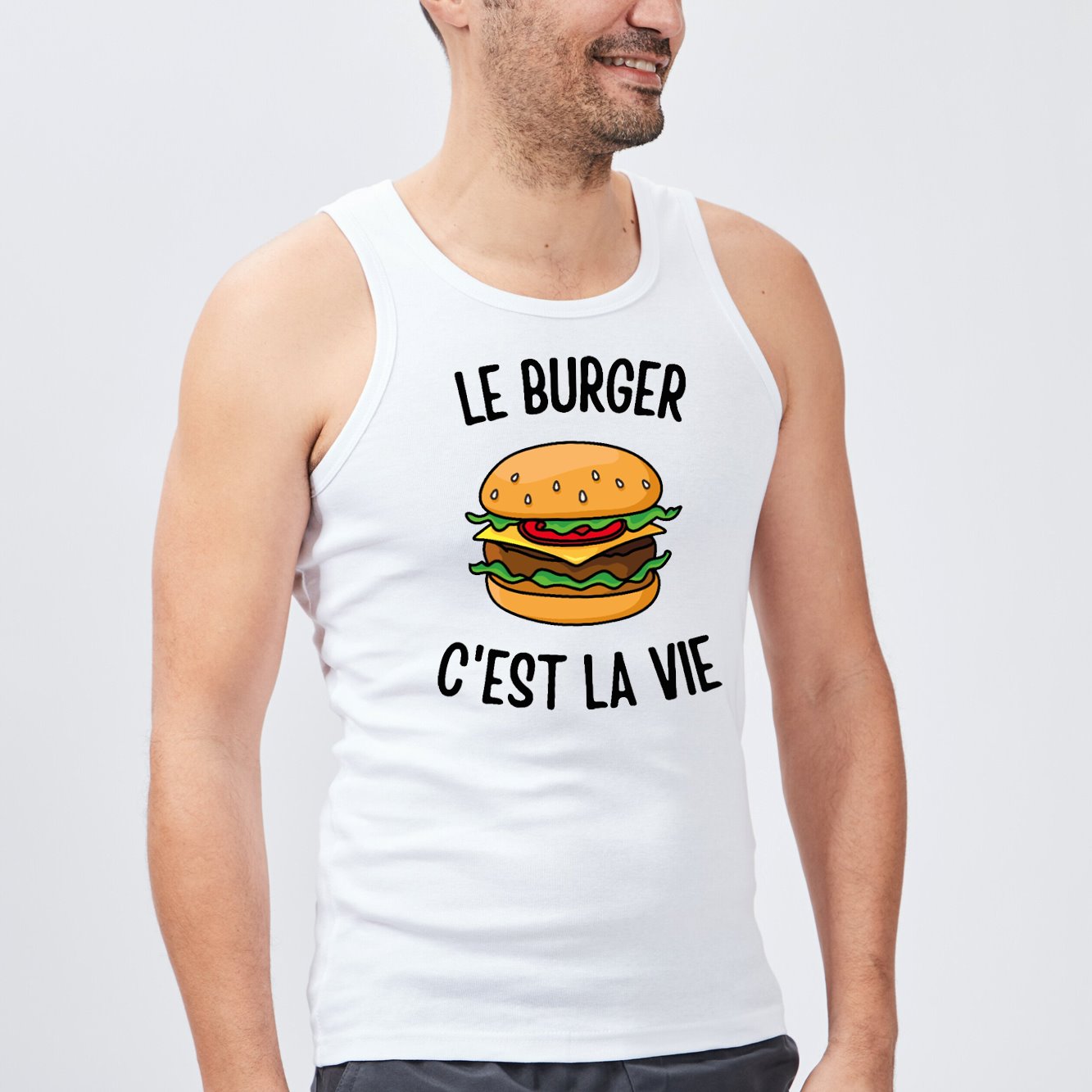 Débardeur Homme Le burger c'est la vie Blanc