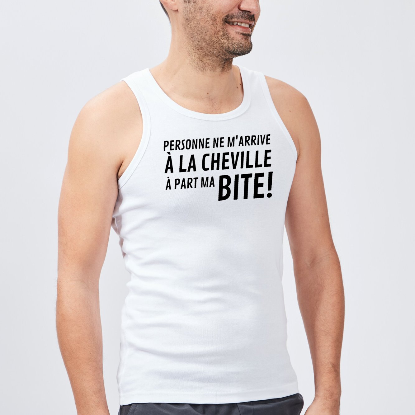 Débardeur Homme Personne ne m'arrive à la cheville Blanc