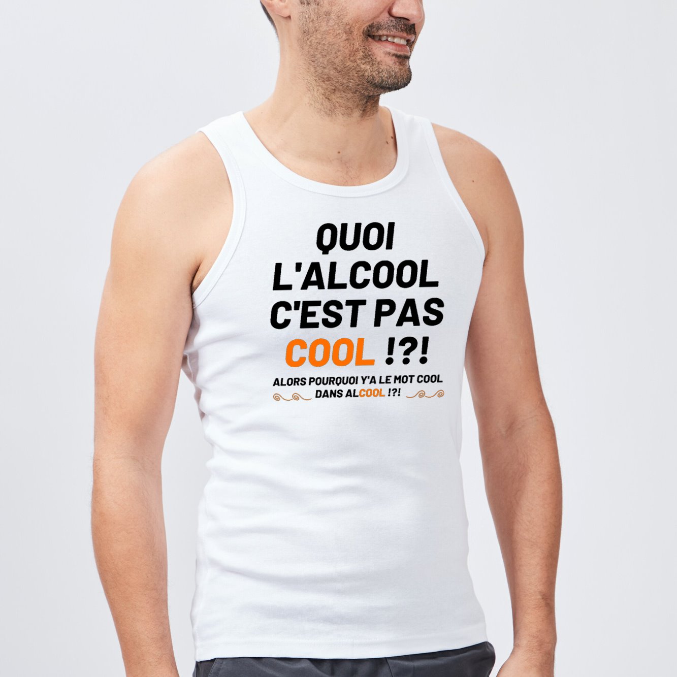Débardeur Homme Quoi l'alcool c'est pas cool Blanc