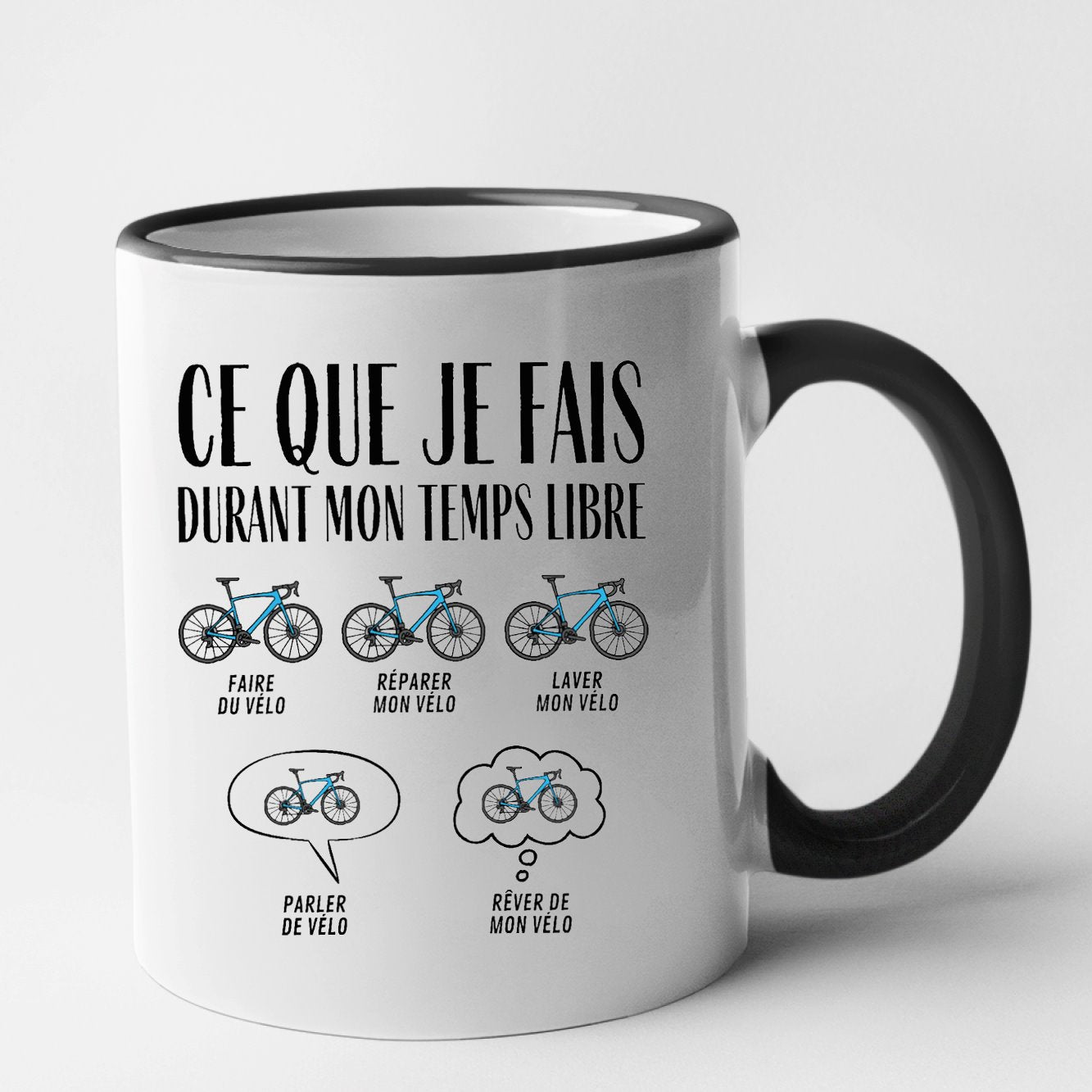 Mug Ce que je fais durant mon temps libre Vélo Noir