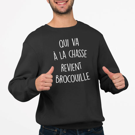 Sweat Adulte Qui va à la chasse revient brocouille Noir