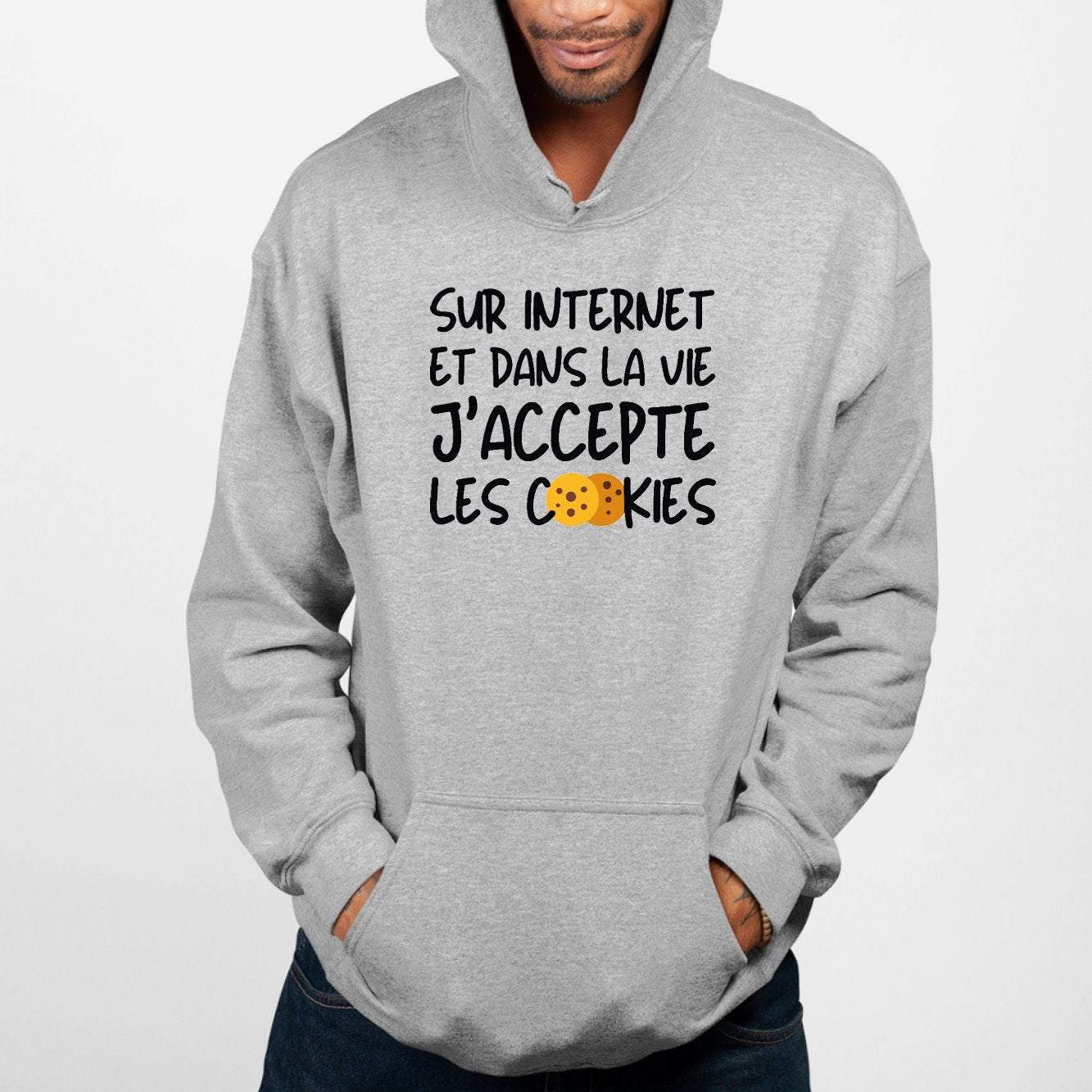 Sweat Capuche Adulte J'accepte les cookies Gris