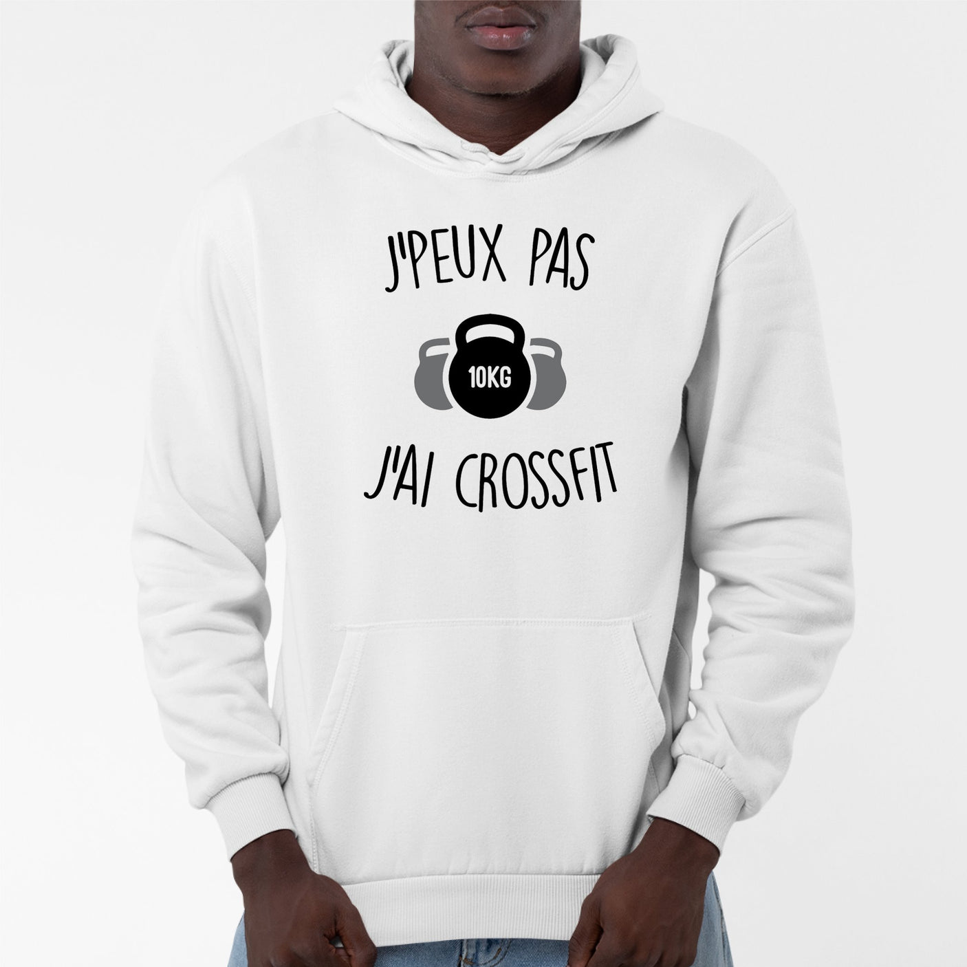 Sweat Capuche Adulte J'peux pas j'ai crossfit Blanc