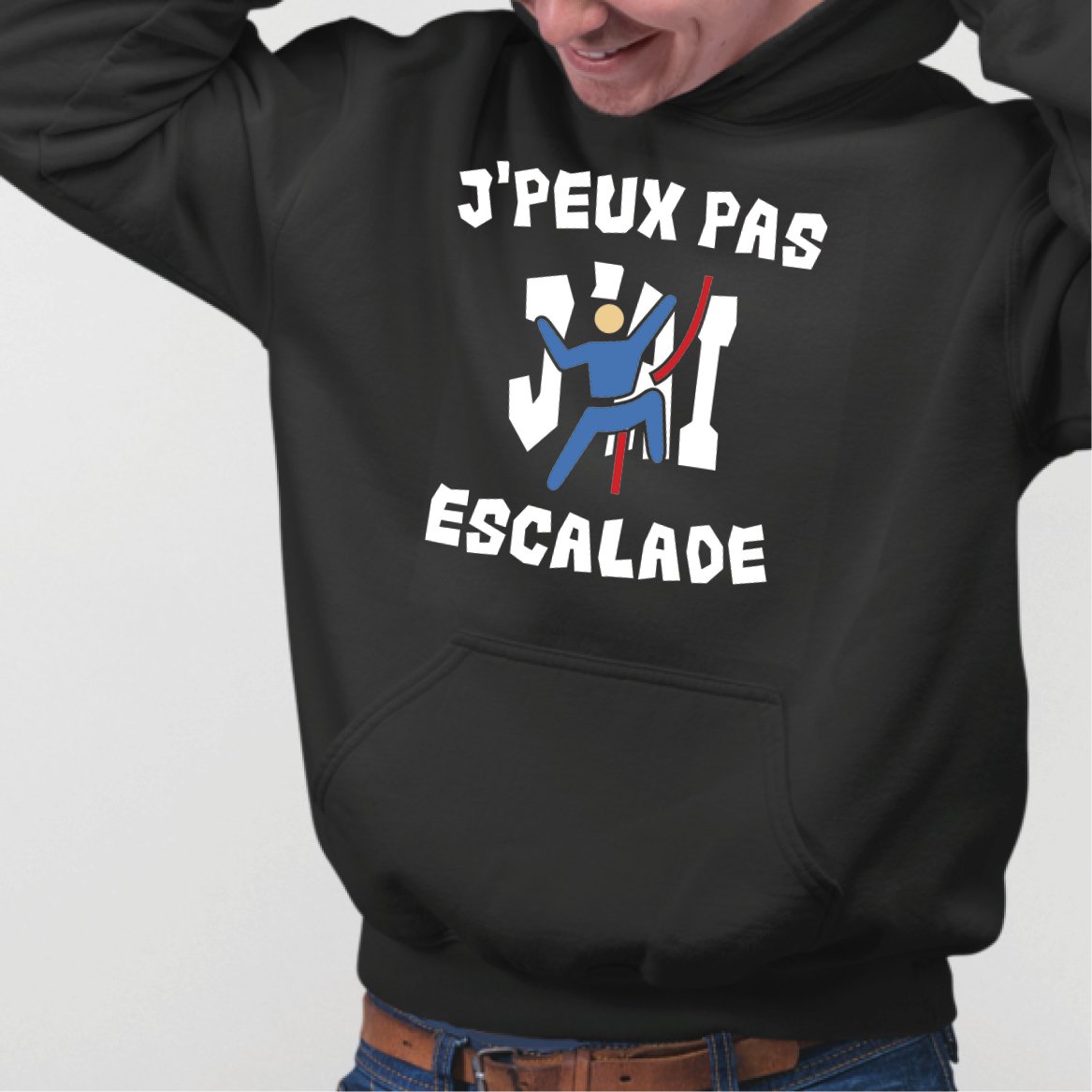 Sweat Capuche Adulte J'peux pas j'ai escalade Noir