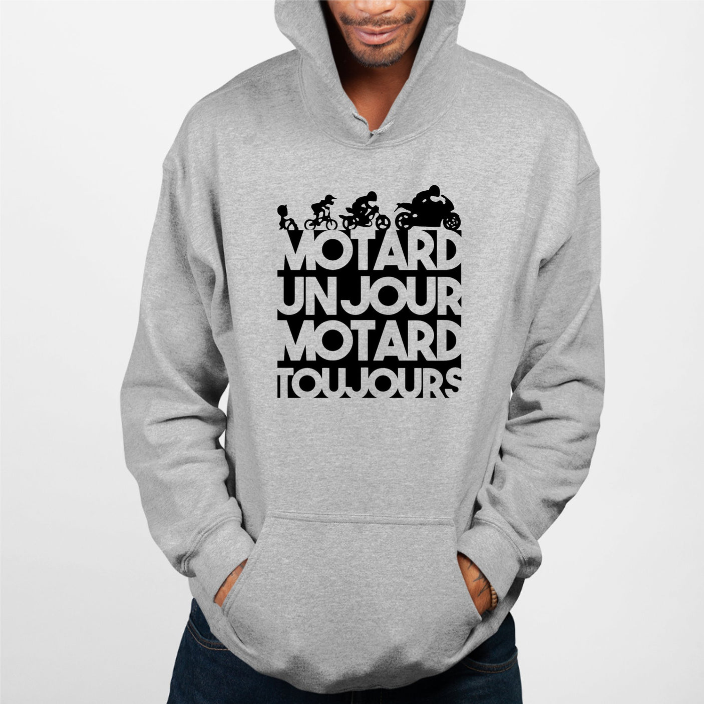 Sweat Capuche Adulte Motard un jour Gris