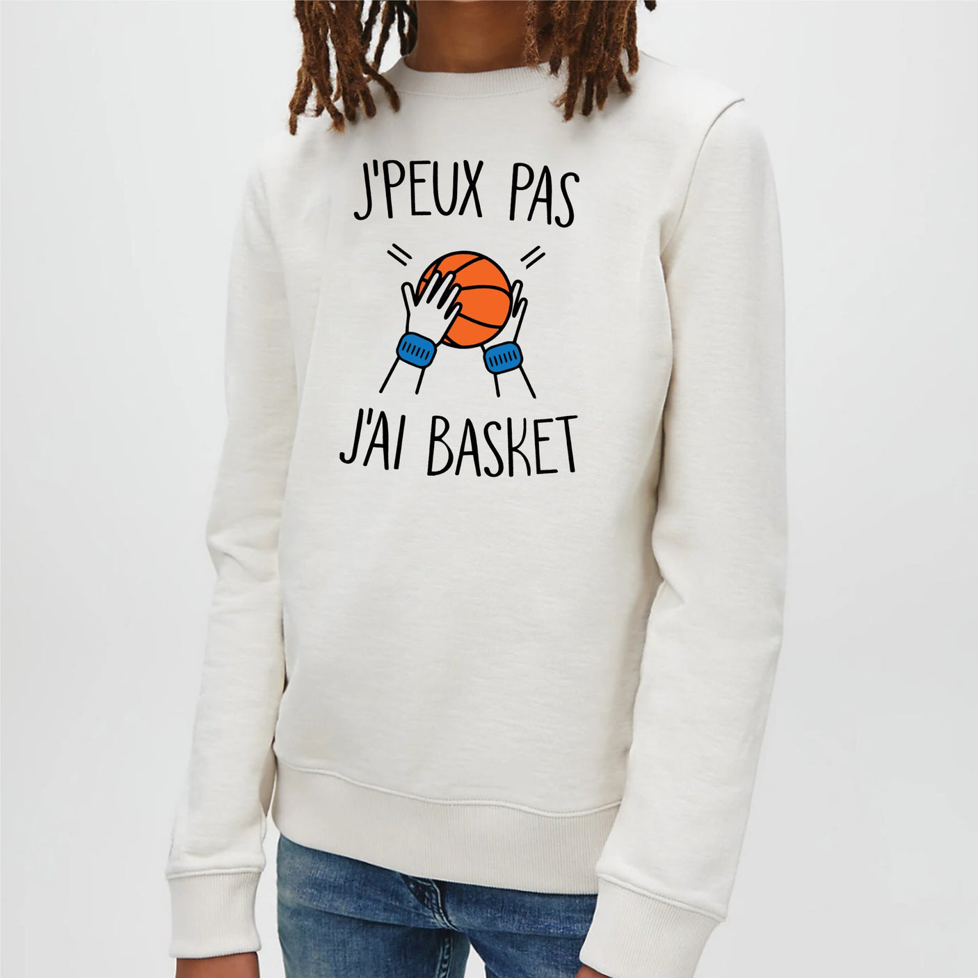 Sweat Enfant J'peux pas j'ai basket Blanc