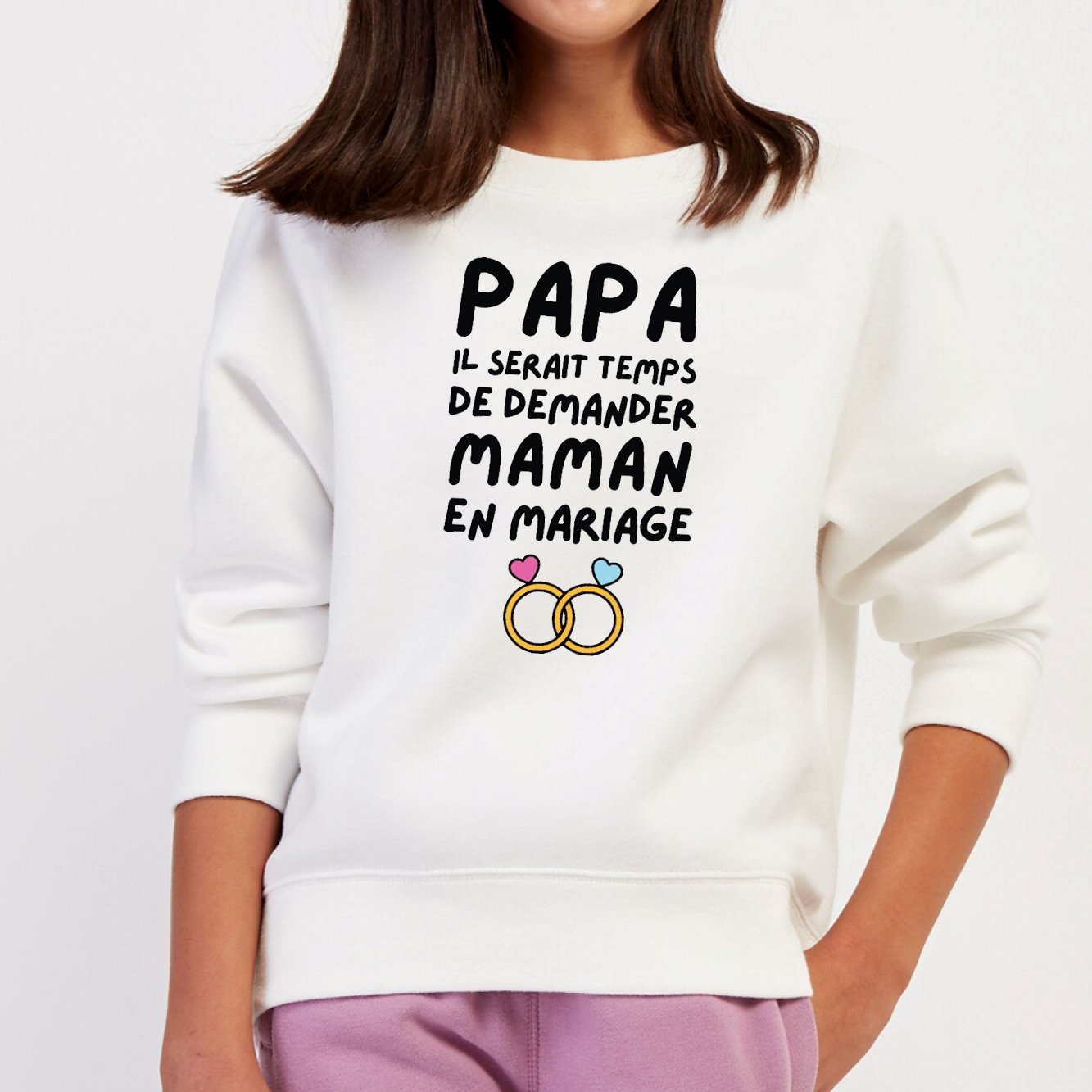 Sweat Enfant Papa demande en mariage maman Blanc