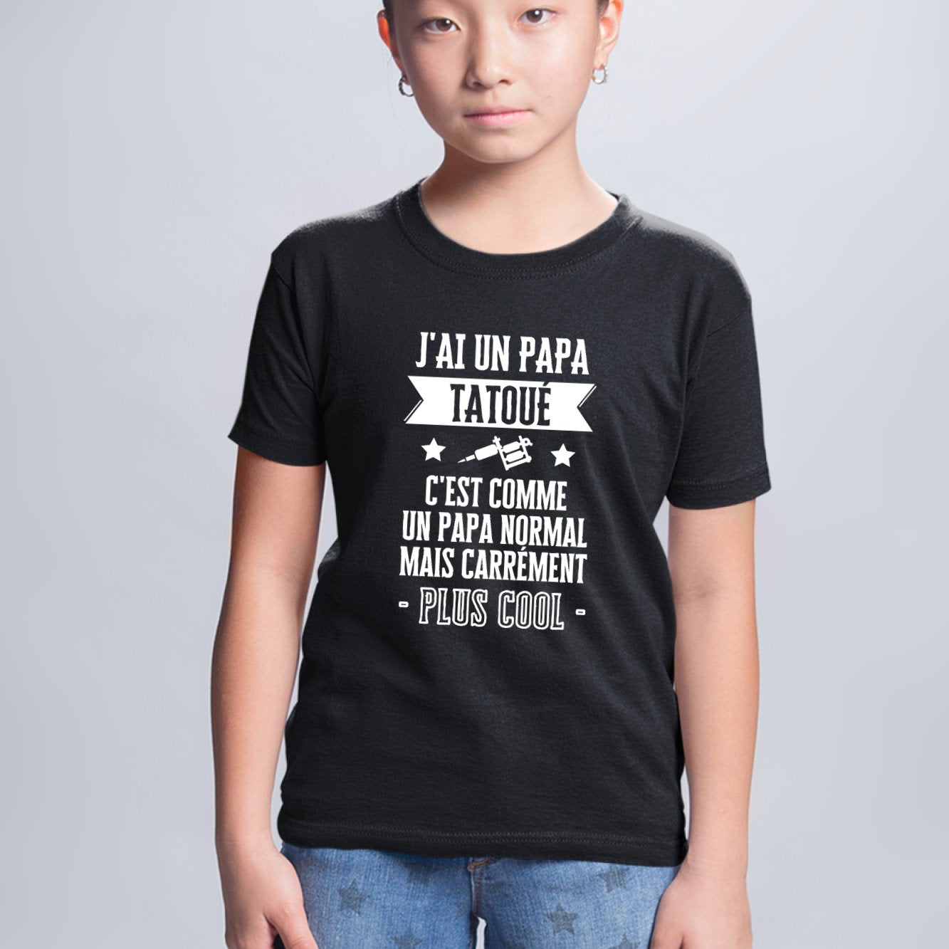 T-Shirt Enfant J'ai un papa tatoué Noir