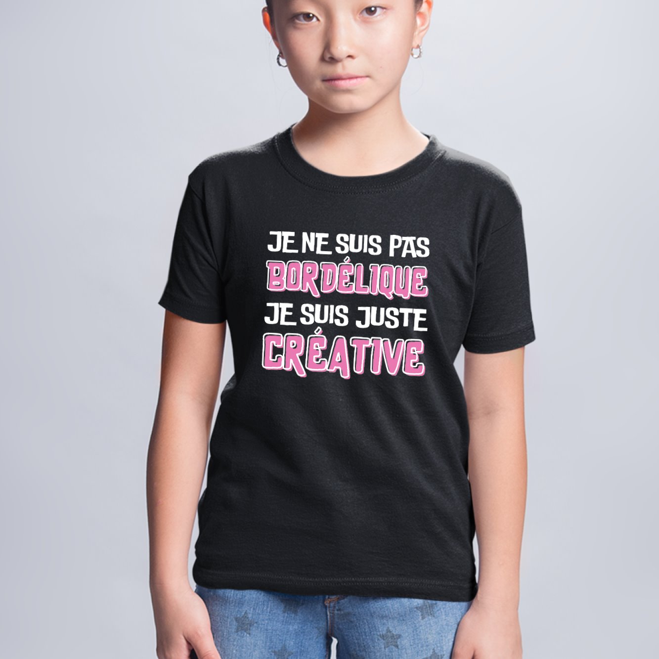 T-Shirt Enfant Je ne suis pas bordélique je suis créative Noir