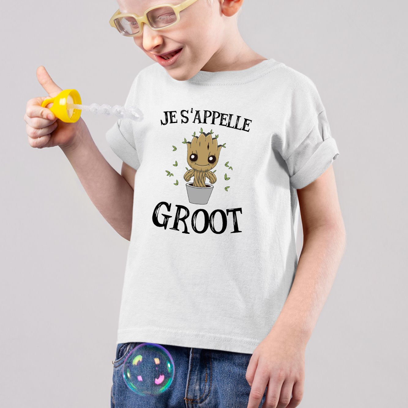 T-Shirt Enfant Je s'appelle Groot Blanc