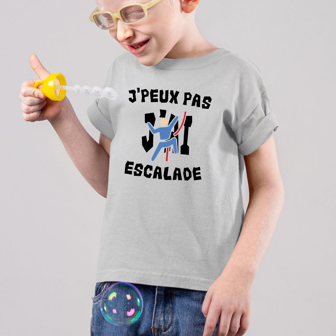 T-Shirt Enfant J'peux pas j'ai escalade Gris