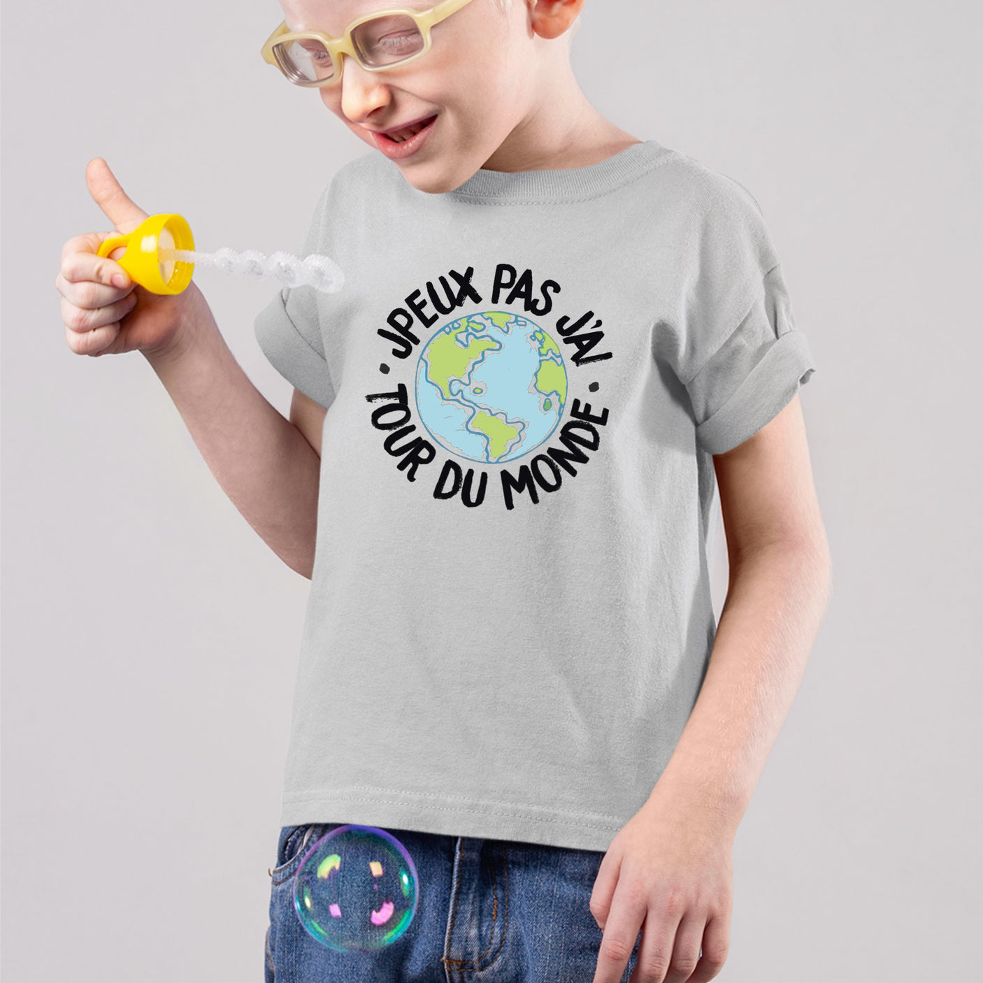 T-Shirt Enfant J'peux pas j'ai tour du monde Gris