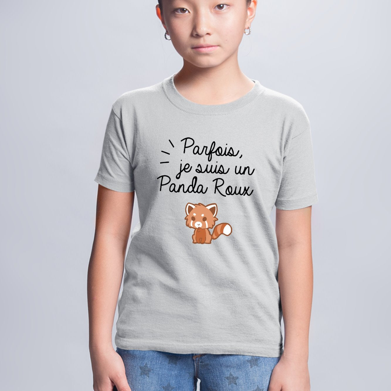 T-Shirt Enfant Panda roux Gris