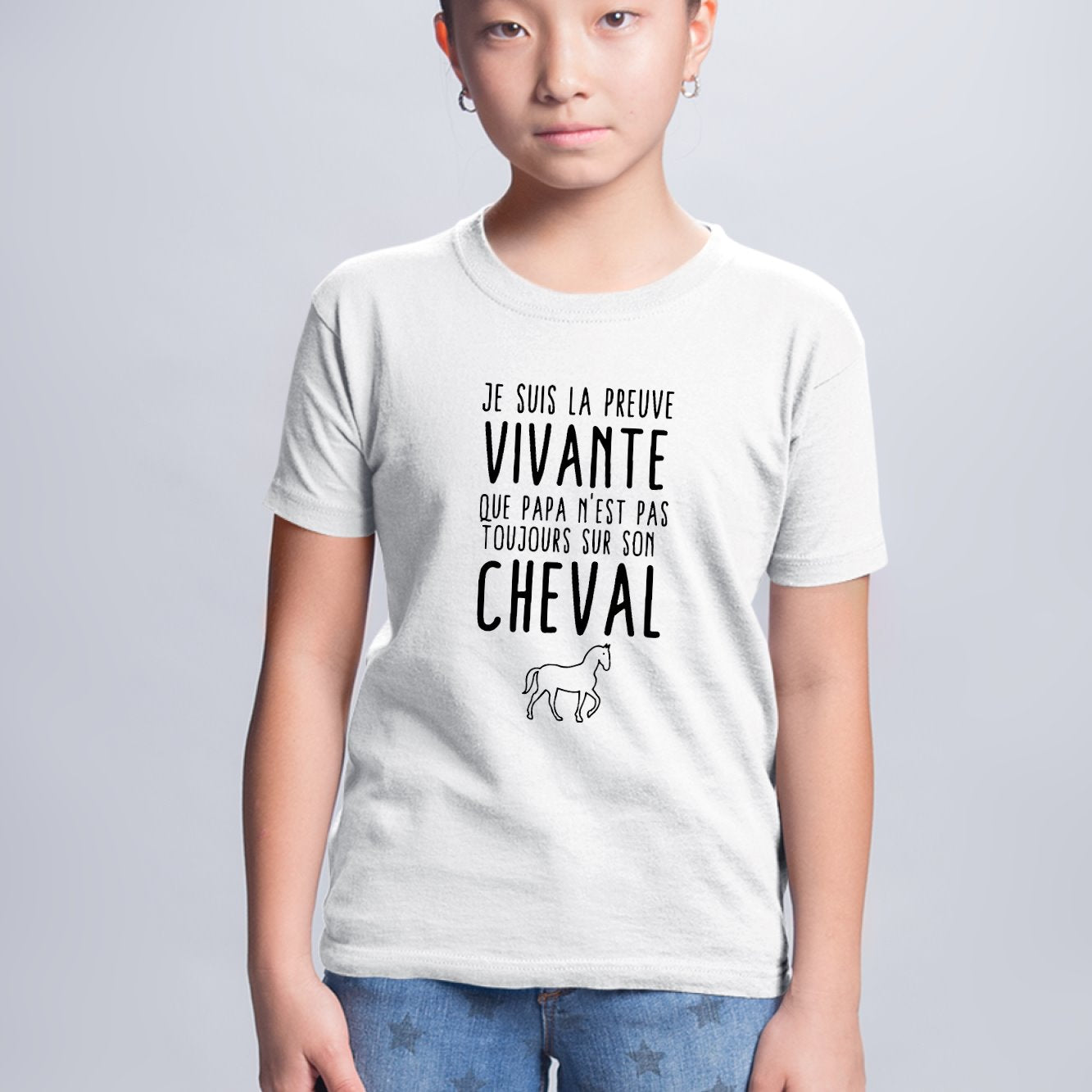 T-Shirt Enfant Preuve que papa n'est pas toujours sur son cheval Blanc