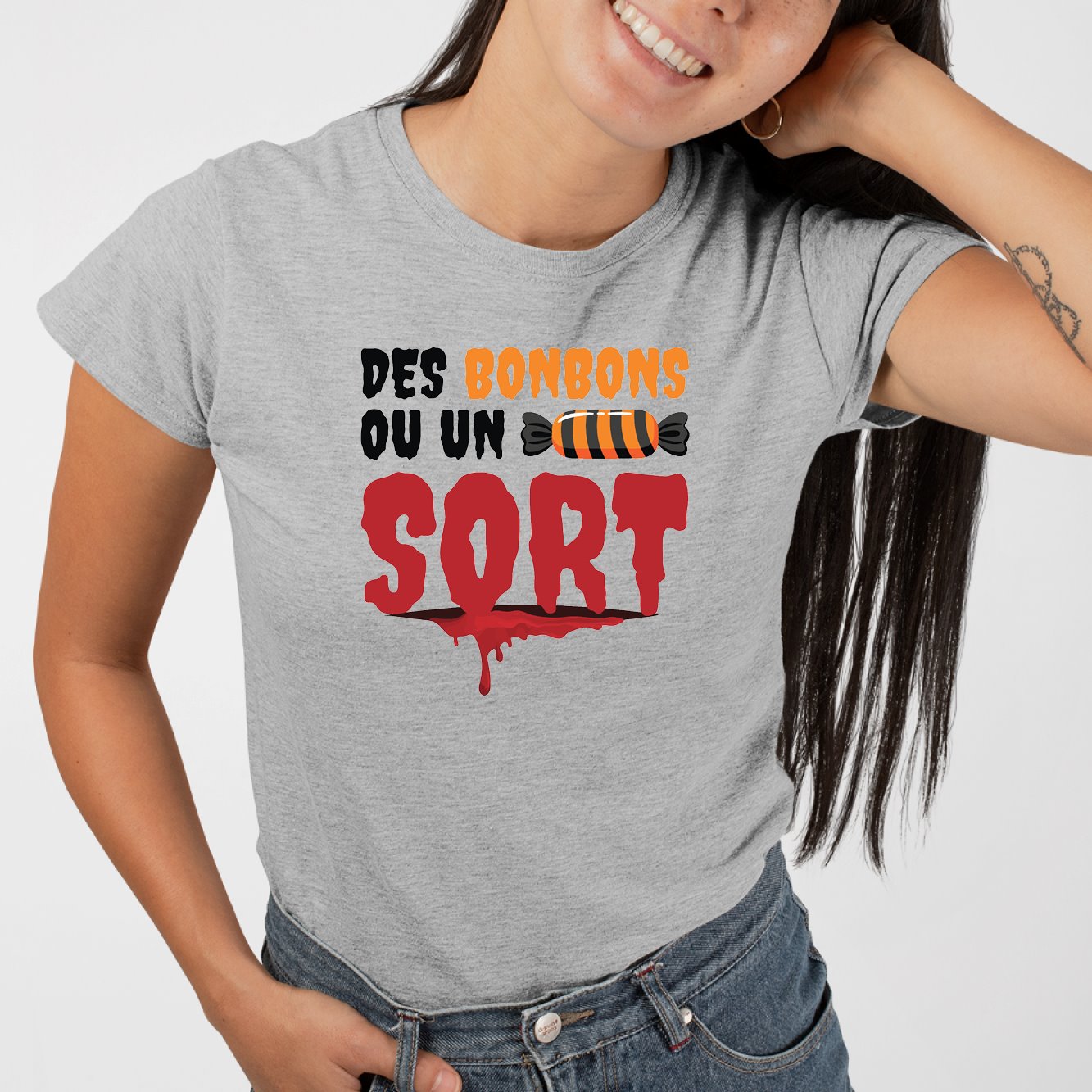 T-Shirt Femme Des bonbons ou un sort Gris