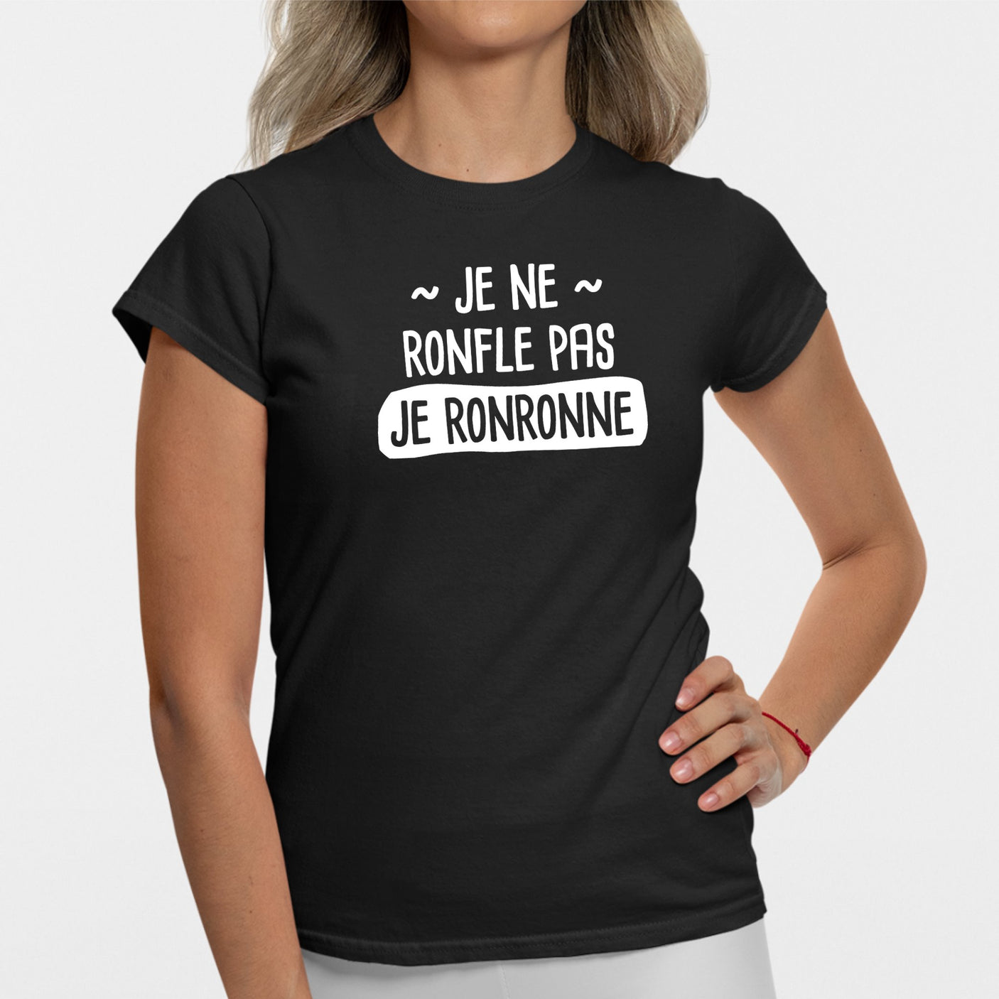 T-Shirt Femme Je ne ronfle pas je ronronne Noir