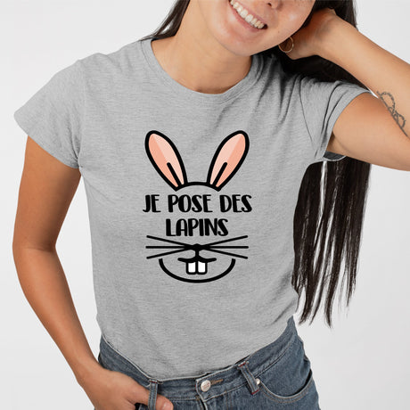 T-Shirt Femme Je pose des lapins Gris