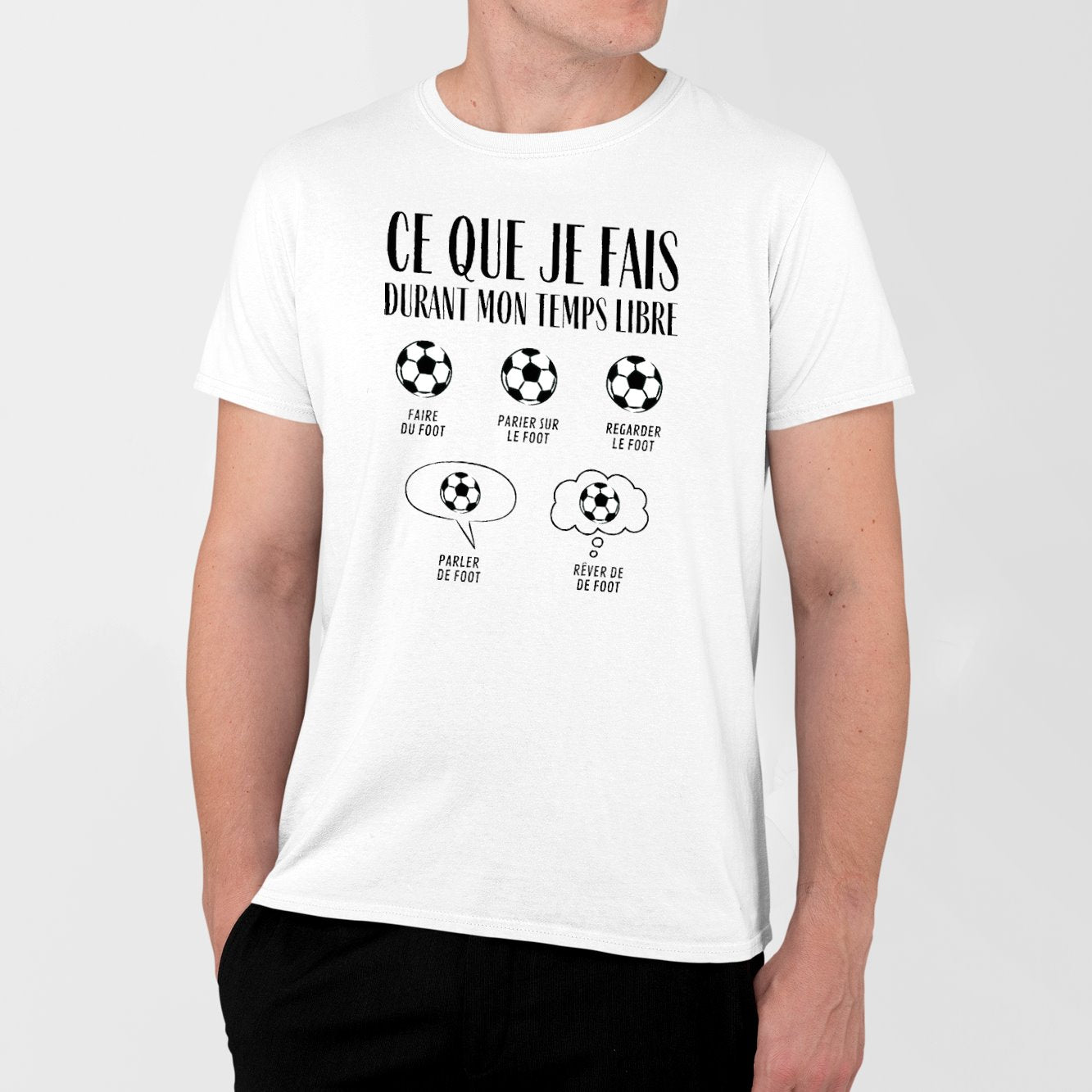 T-Shirt Homme Ce que je fais durant mon temps libre Foot Blanc