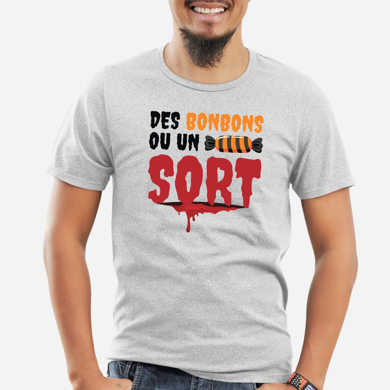 T-Shirt Homme Des bonbons ou un sort Gris