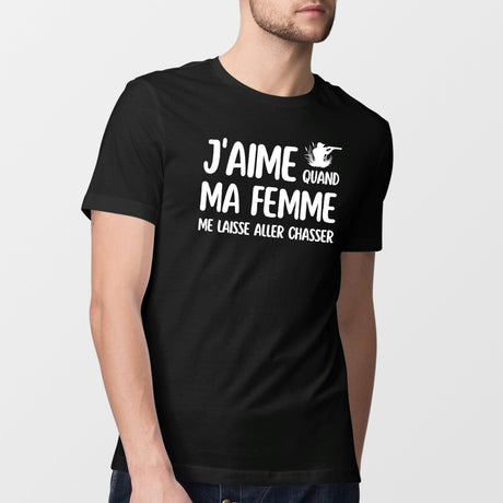 T-Shirt Homme J'aime quand ma femme me laisse aller chasser Noir