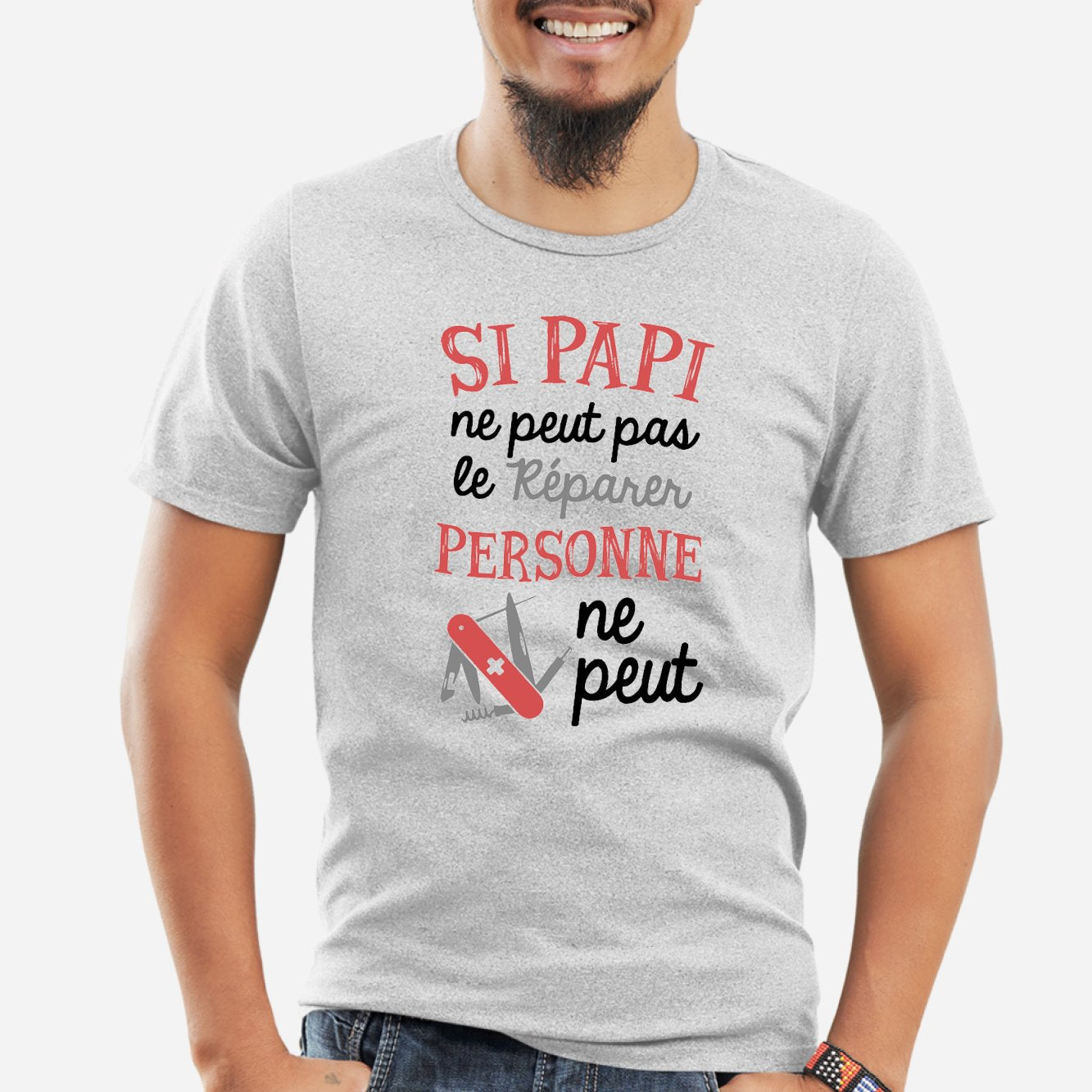 T-Shirt Homme Si papi ne peut pas pas le réparer Gris