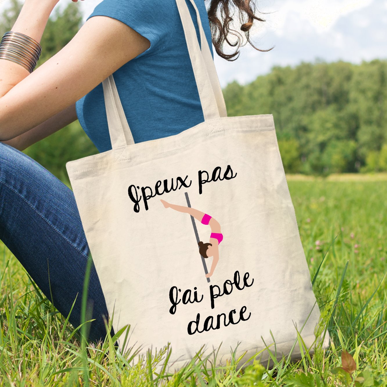 Tote bag J'peux pas j'ai pole dance Blanc