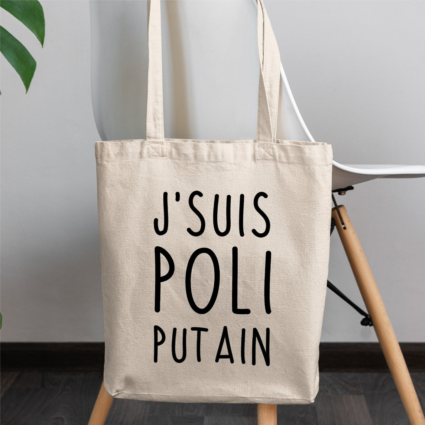 Tote bag J'suis poli putain Blanc