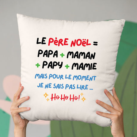 Coussin Le Père Noël c'est papa maman papy mamie Beige