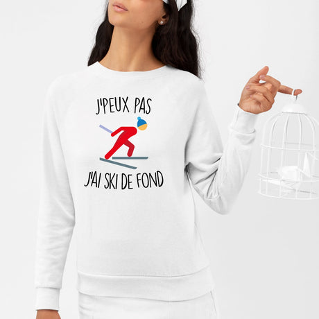 Sweat Adulte J'peux pas j'ai ski de fond Blanc