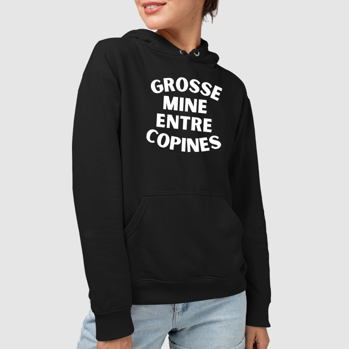 Sweat Capuche Adulte Grosse mine entre copines Noir