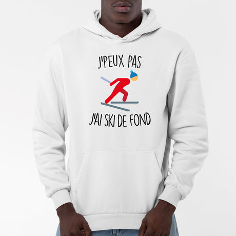 Sweat Capuche Adulte J'peux pas j'ai ski de fond Blanc