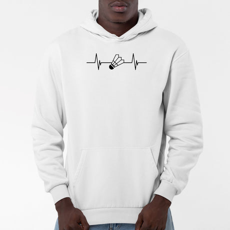 Sweat Capuche Adulte Rythme cardiaque badminton Blanc