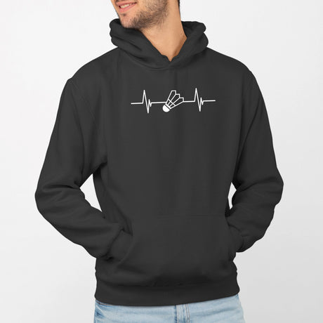 Sweat Capuche Adulte Rythme cardiaque badminton Noir