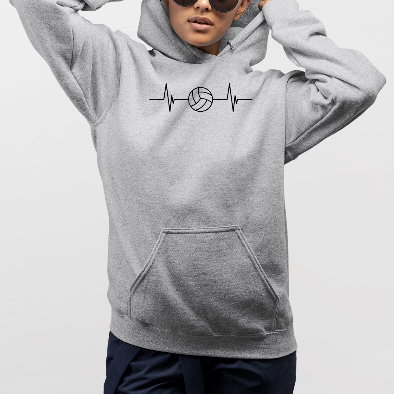 Sweat Capuche Adulte Rythme cardiaque volley Gris