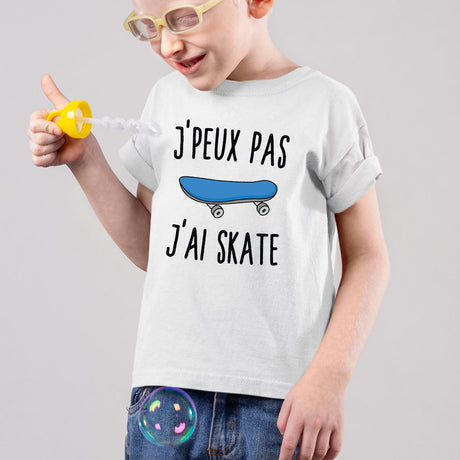 T-Shirt Enfant J'peux pas j'ai skate Blanc