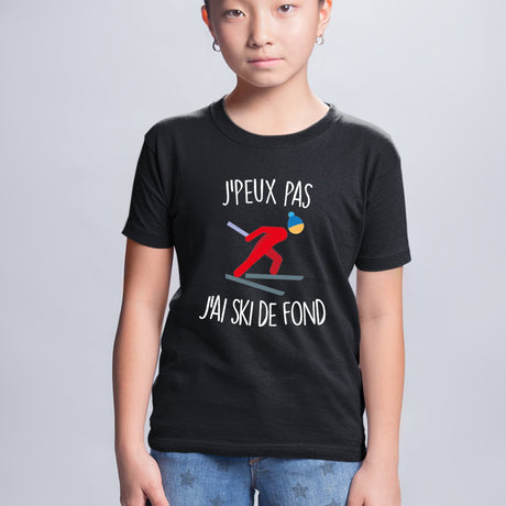 T-Shirt Enfant J'peux pas j'ai ski de fond Noir