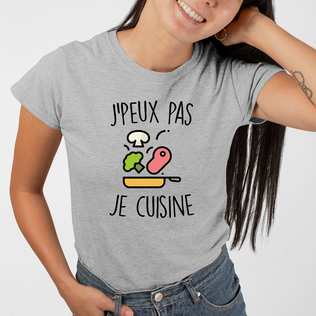 T-Shirt Femme J'peux pas je cuisine Gris