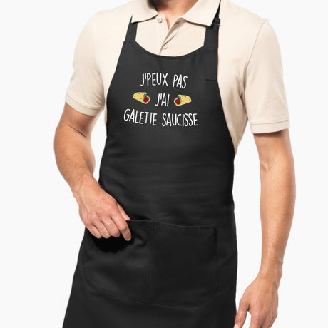 Tablier J'peux pas j'ai galette saucisse Noir