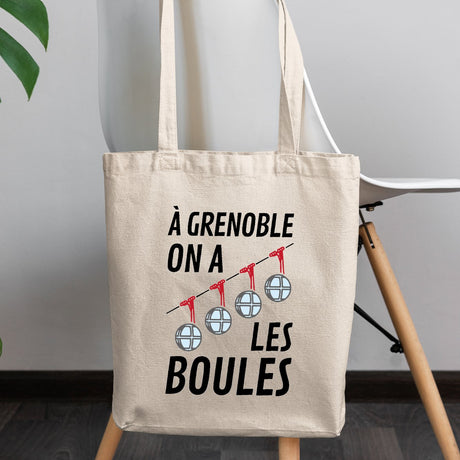 Tote bag À Grenoble on a les boules Beige