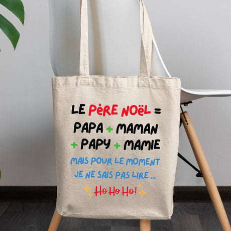 Tote bag Le Père Noël c'est papa maman papy mamie Beige