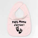 Bavoir Bébé Papy mamie j'arrive Rose