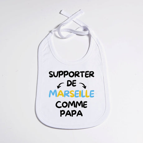 Bavoir Bébé Supporter de Marseille comme papa Blanc