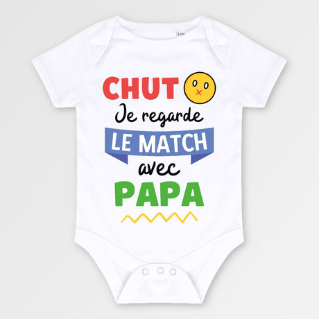 Body Bébé Chut je regarde le match avec papa Blanc